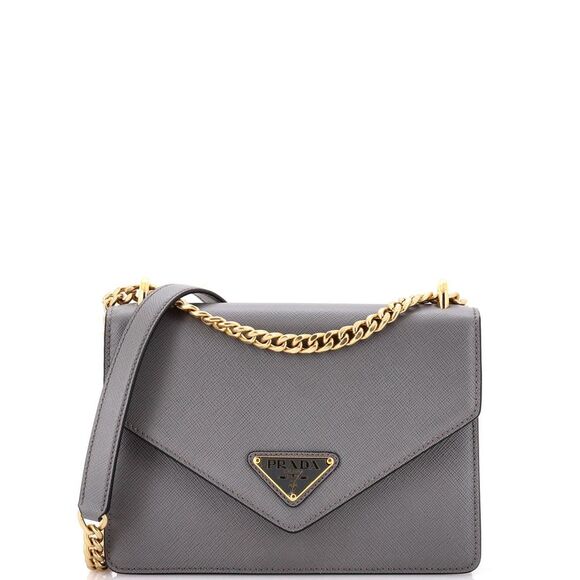Prada Envelope Flap Chain Shoulder bag Saffiano Leather Small Gray - Picture 1 of 7